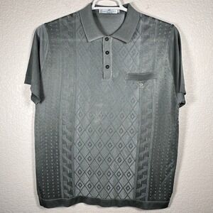 VTG Montagut Paris Textured Argyle SS Men's Polo Icy Blue Grey Size 6 52